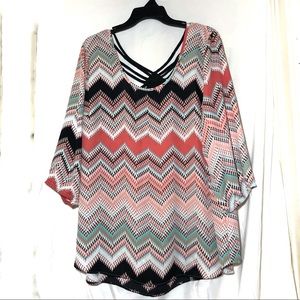 Maurices chevron black pink and teal top size 2x